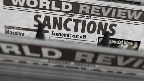 sanctions, economy blockade, politics and embargo news newspaper printing press