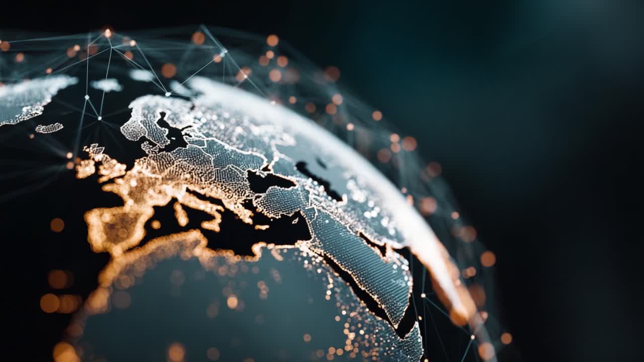 A Stunning Close-up View of a Digital Planet Earth Representing Europe with Glowing Connections, Highlighting Global Interconnectivity and Technological Advancement