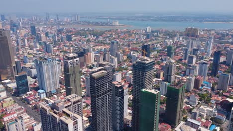phnom penh city, showcasing chamkar mon with skyscrapers and urban landscape, aerial view