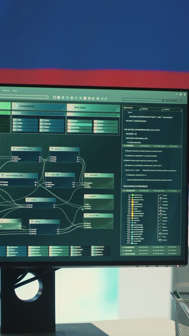 Close-Up of Computer Monitor Displaying Complex Software and Code