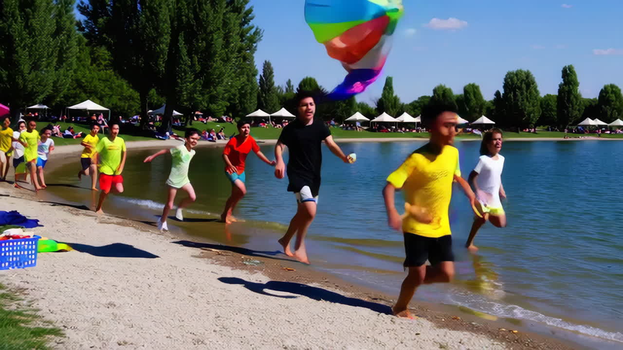 Children Running at the Beachside Park