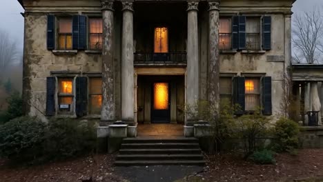 a large stone house with a lot of windows and a door