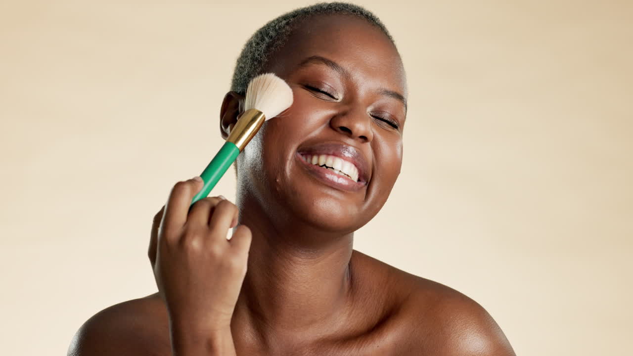 Beauty, laughing and black woman with a brush