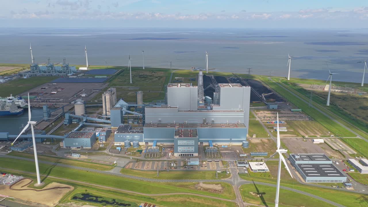 Netherlands energy site, coal and biomass power facility, aerial capture