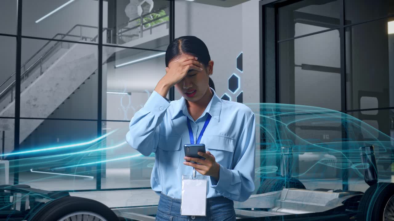 자동차 디자인 프로젝트로 스트레스를 받은 여성