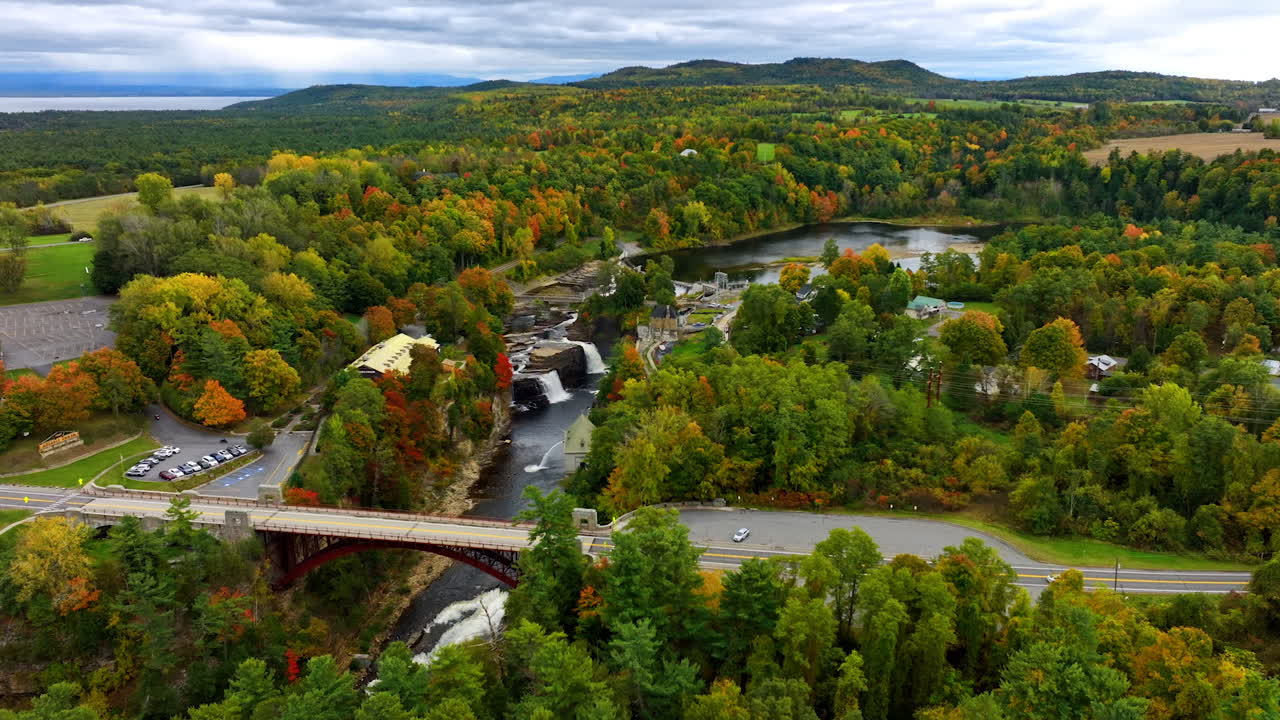 Fantastic scenery of Ausable Chasm in Adirondacks in autumn. Splendid nature around the attraction in the north-east of New York State, USA. Top view.