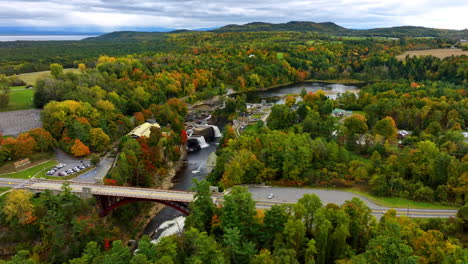 fantastic scenery of ausable chasm in adirondacks in autumn. splendid nature around the attraction in the north-east of new york state, usa. top view.
