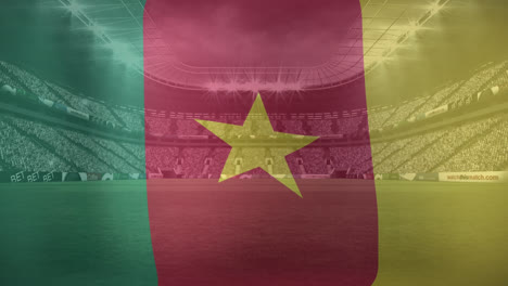 animation of flag of cameroon over sports stadium