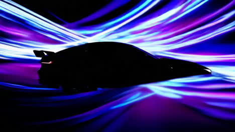 futuristic sports car silhouette with dynamic neon light trails