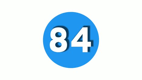 number 84 sign symbol animation motion graphics icon on blue circle white background,cartoon video number for video elements