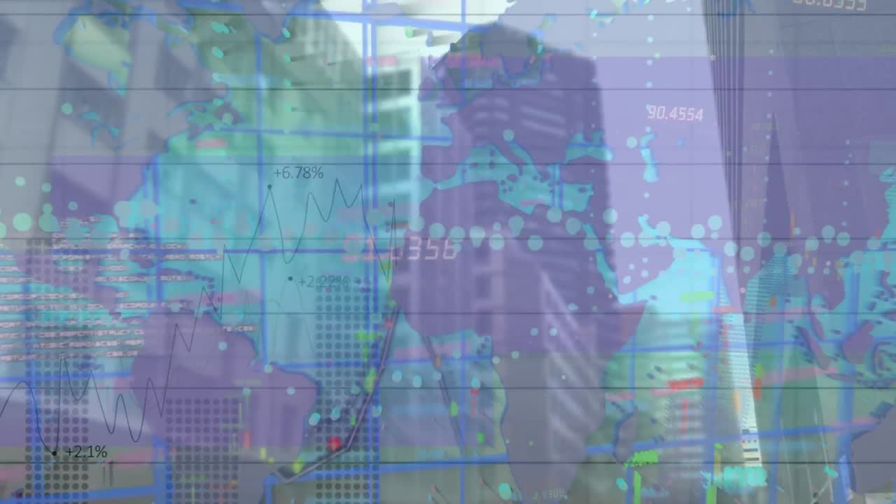 animación del procesamiento de datos sobre el paisaje urbano