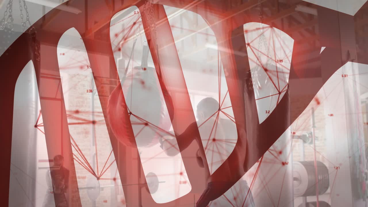 Man positioning under bar at squat rack while DNA helix overlay shifting and revealing fitness data