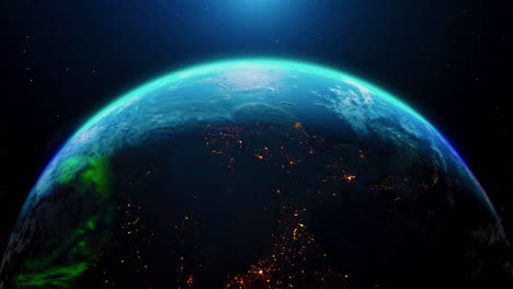 la rotación de la tierra desde el espacio día a la noche horizonte. el globo girando en vista por satélite viaje espacial. animación de renderización 3d realista. elementos de esta imagen proporcionada por nasa.
