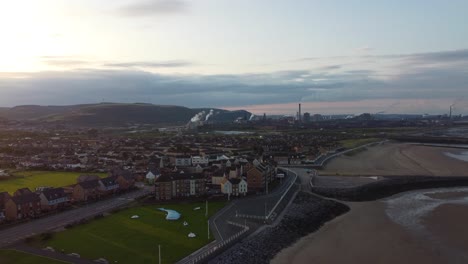 Sunrise-Aerial-View-of-Port-Talbot-with-Steelworks-in-Distance