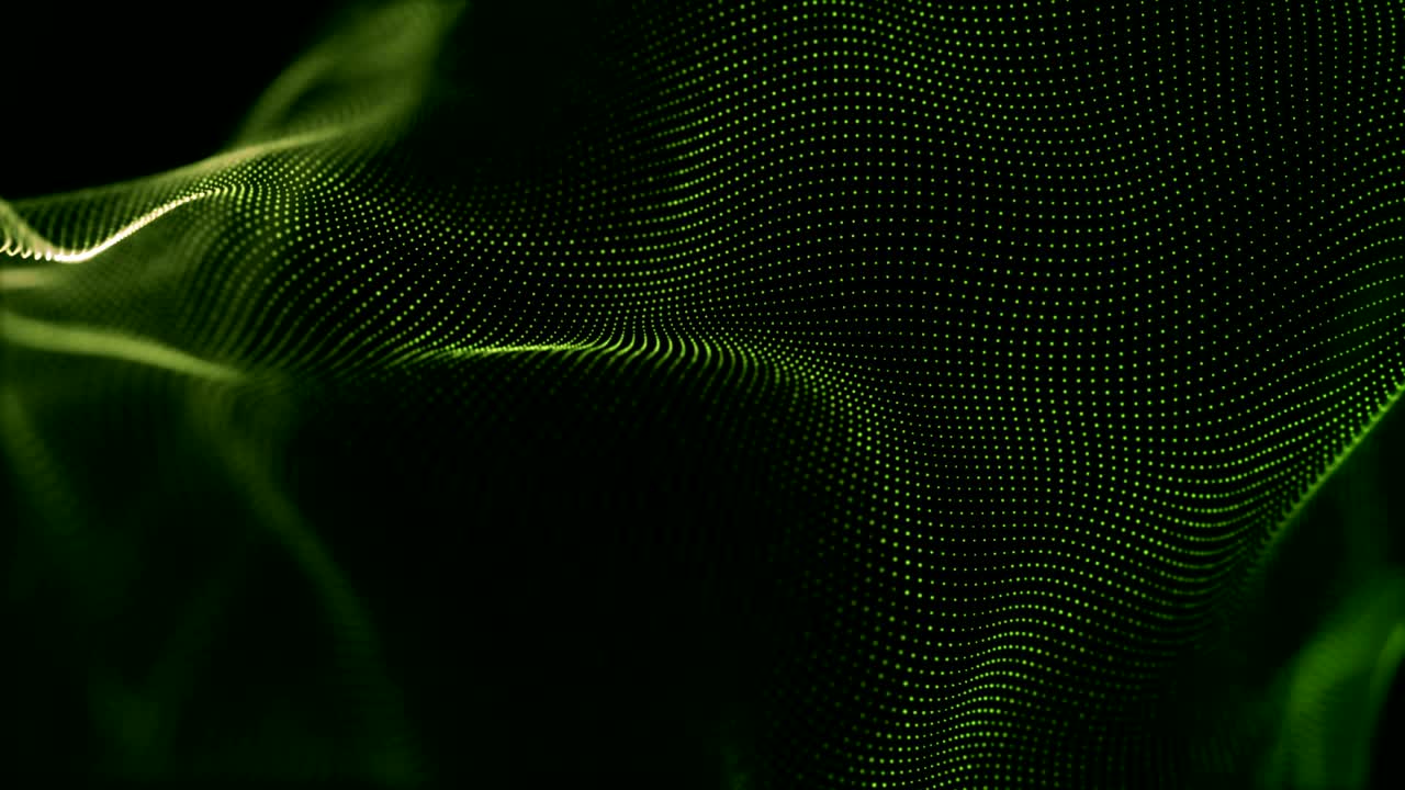 4k astratto fondo verde forma particelle d'onda. video stock