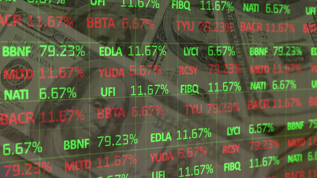 Börsendatenverarbeitung vor sich drehenden US-Dollars