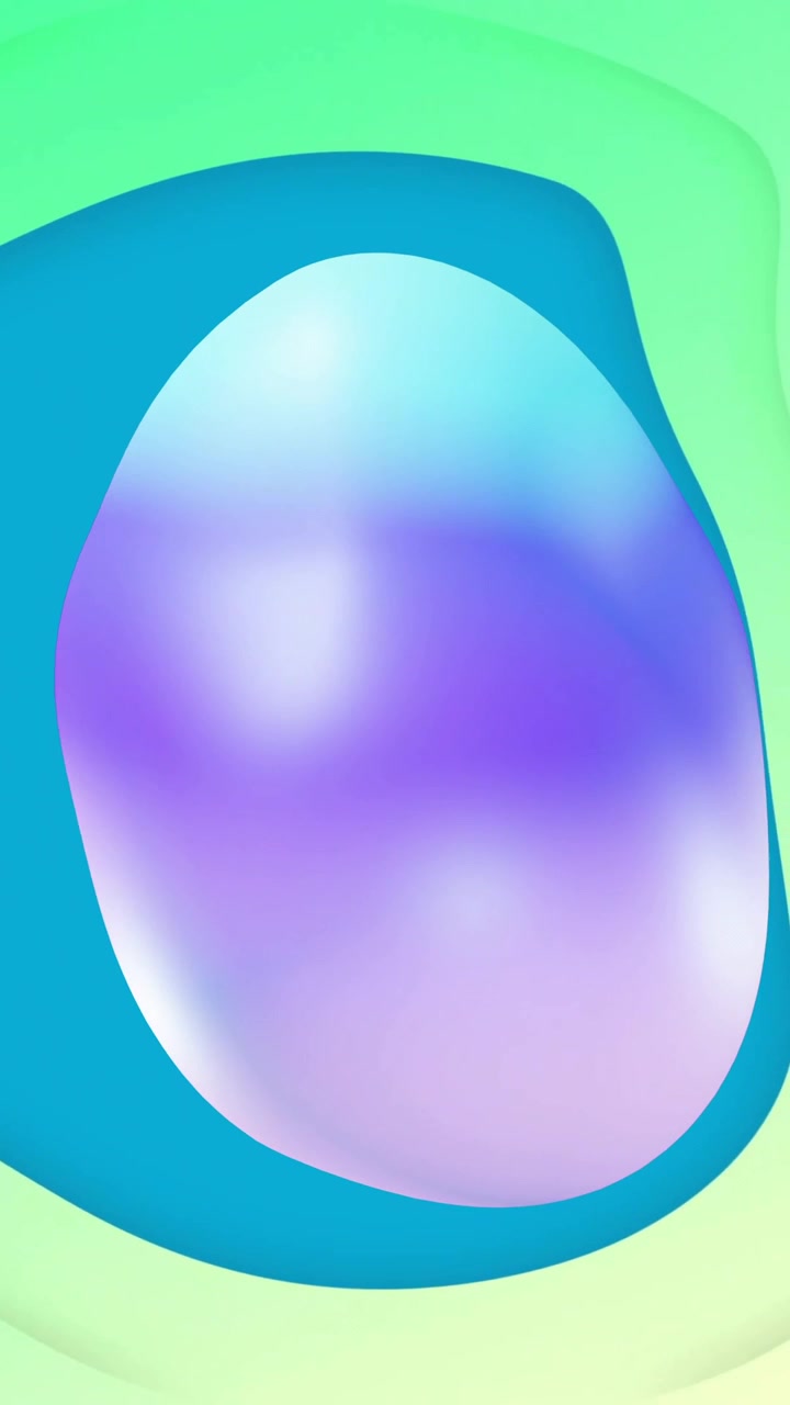 Animazione astratta con forme fluide e sfumature in verde, blu e viola.