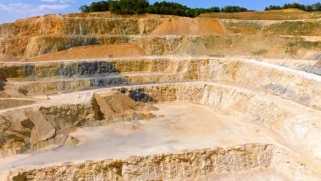 limestone quarry - terraces of opencast mining - aerial drone shot