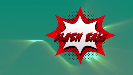 venta flash texto sobre burbuja de habla retro contra ondas digitales en fondo verde