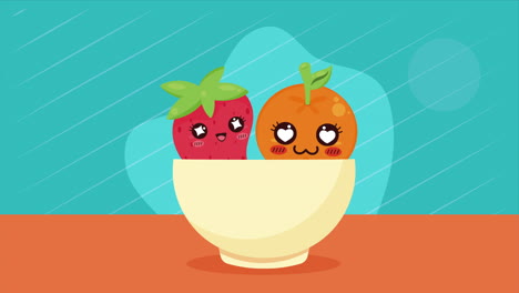 orange and strawberry kawaii characters animation