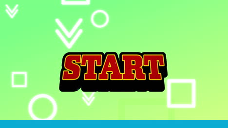 animation of start text in red letters over white shapes on green background