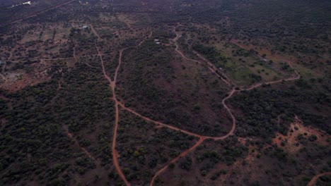 high altitude sunset in rural place in africa. aerial view of savannah.