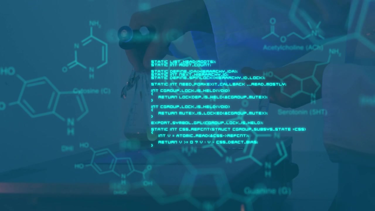 Animation of data processing over doctor with test tube