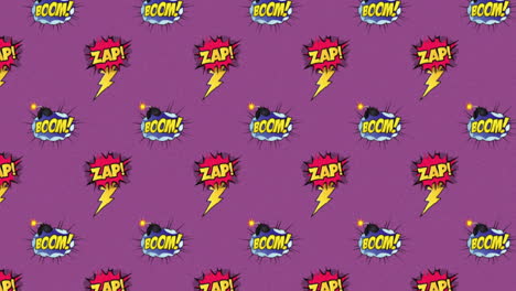 animation of multiple vintage comic cartoon speech bubbles with zap! and boom! text moving