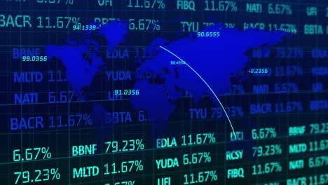 animation of digital screen with world map, financial data and graphs
