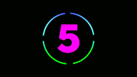 neon light countdown numbers animation from number ten 10 to one 1,glowing and shining in rotating circle border on black background video elements