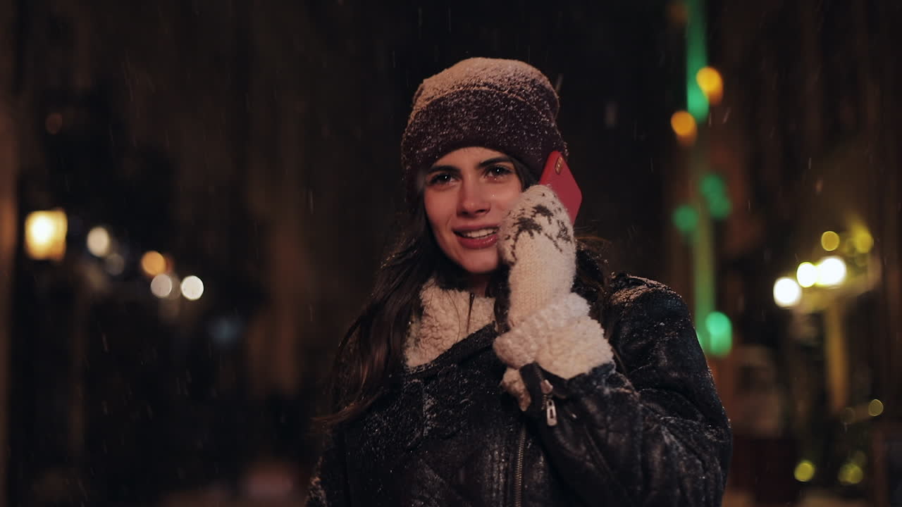 Woman in winter talking on phone