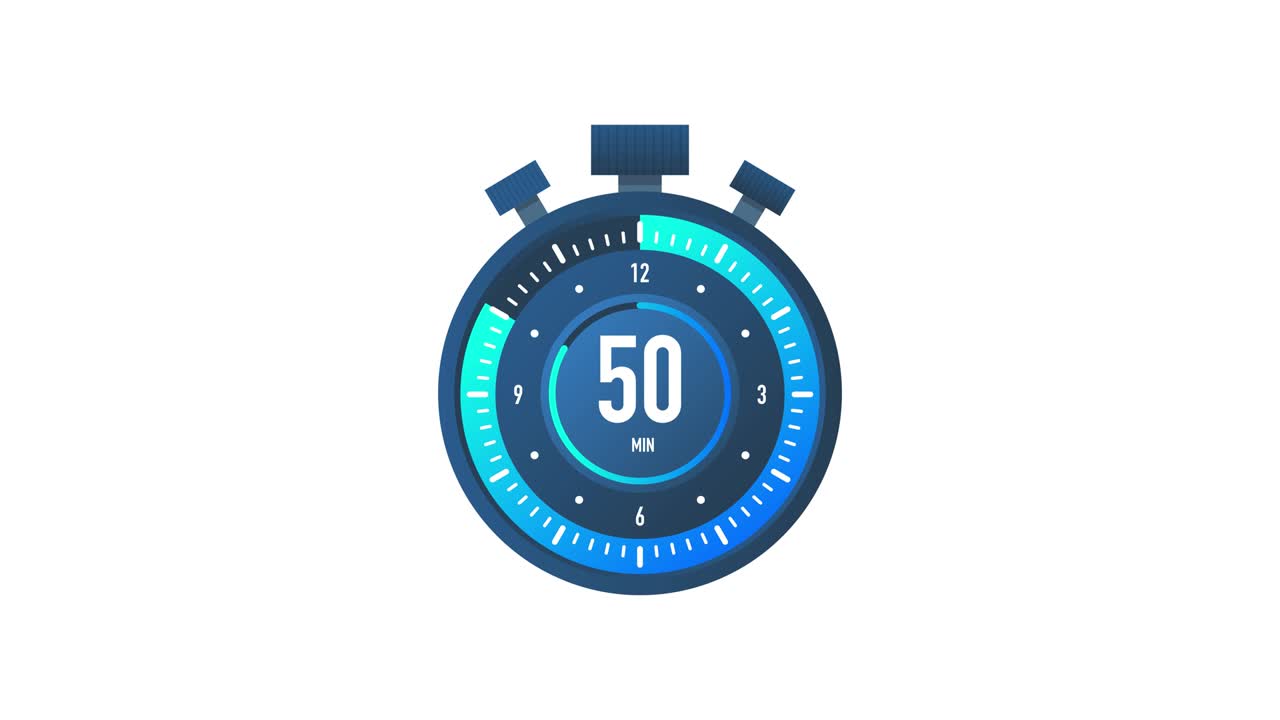 The 50 minutes timer. Stopwatch icon in flat style.Motion graphics.