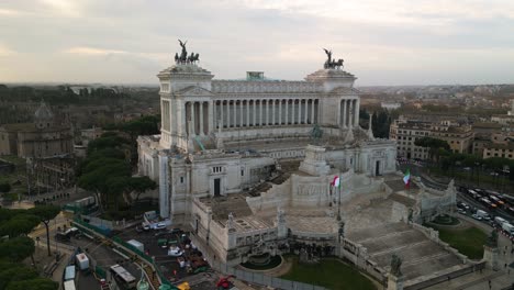 aerial boom shot reveals altar of the fatherland, rome, italy