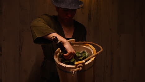 woman preparing for a sauna session