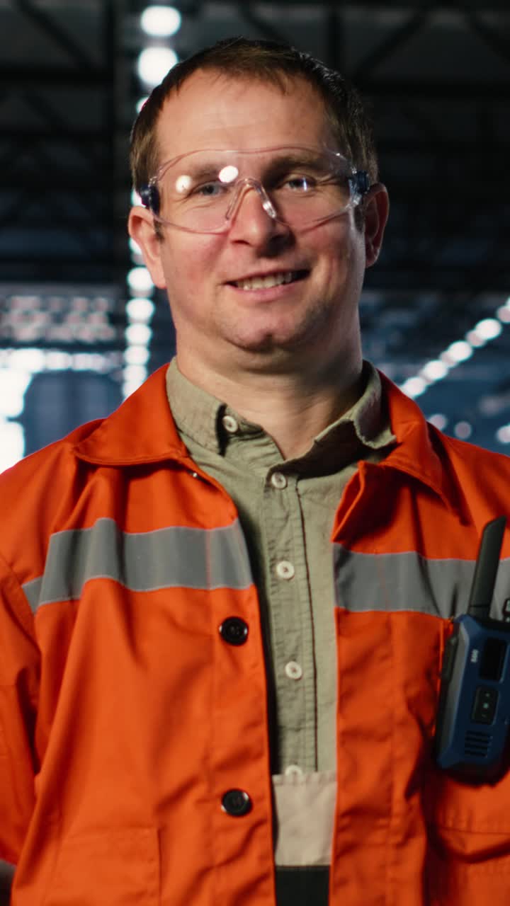 Vertical Video Factory employee monitoring automation equipment in safety vest