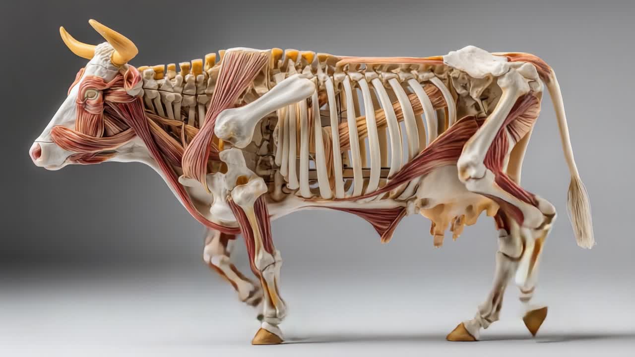 Intricate Anatomical Model of a Cow: Detailed Representation Showcasing Skeletal, Muscular, and Anatomical Features in a Life-like Structure