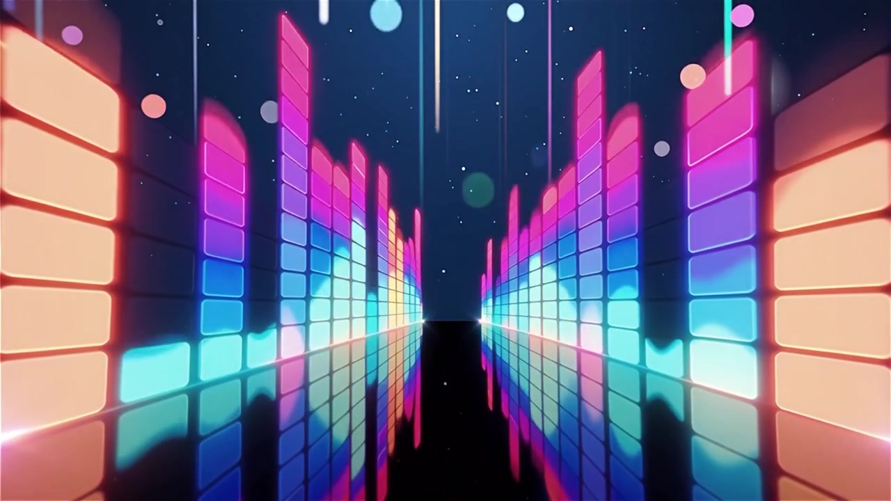 Futuristisk regnbuefarvet neon musik equalizer visualisering baggrund.