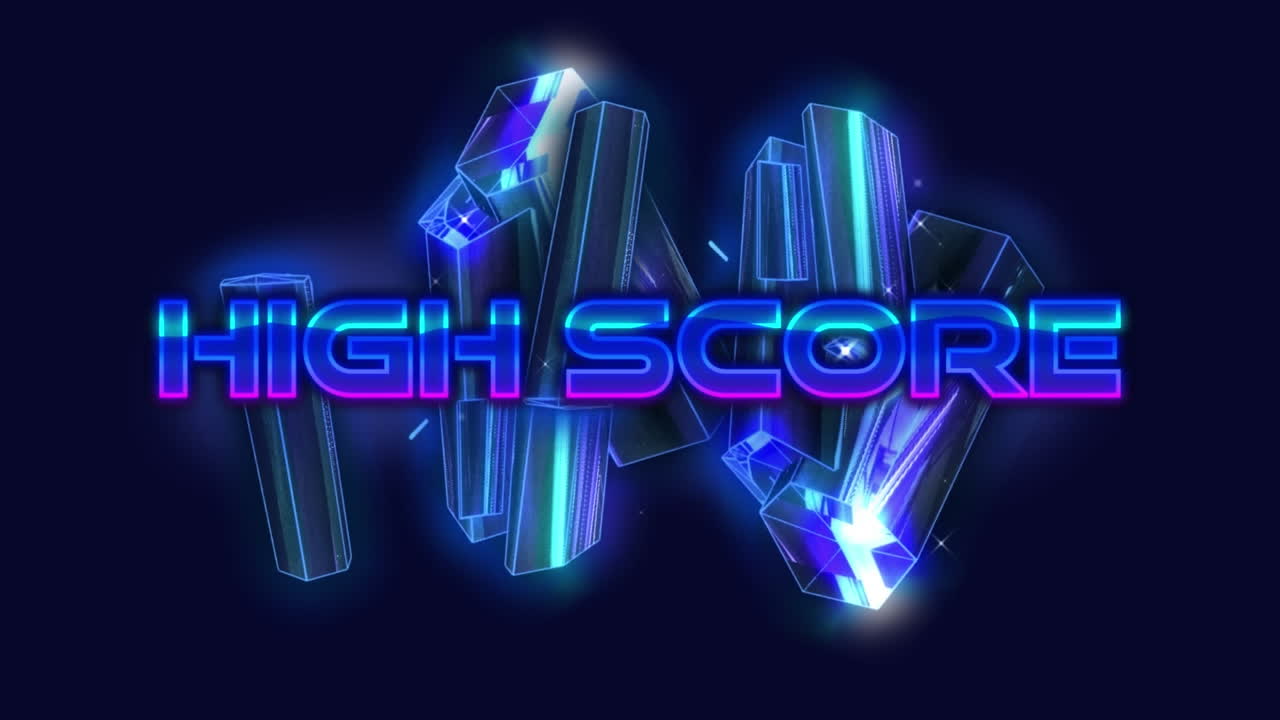 3d 빛나는 움직이는 모양 위에 높은 점수 텍스트의 애니메이션