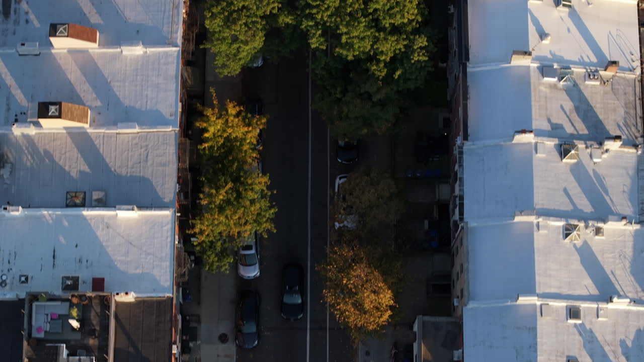 Aerial view of city streets in Brooklyn. Shot on an Autumn day in New York City.