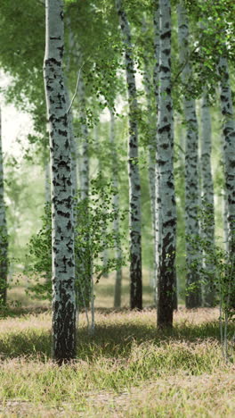 Birch forest in sunlight in the morning