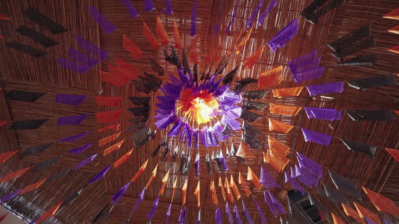 Colorful Paper Decorations Hanging from a Ceiling