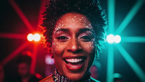 a vibrant celebration with sparkling face art and radiant smiles captured in a festive atmosphere, highlighting joy and connection in a night out experience