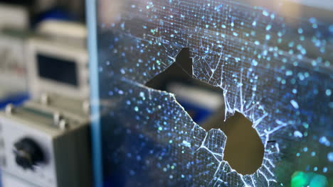 Broken Glass Panel in Industrial Setting