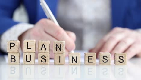 person develops business plan for successful business closeup