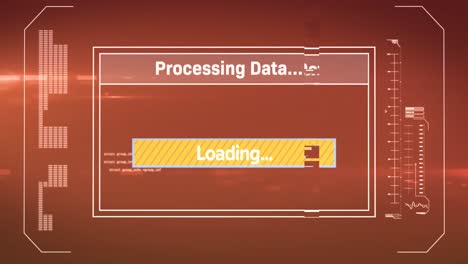 animation of data processing text over screen on brown background