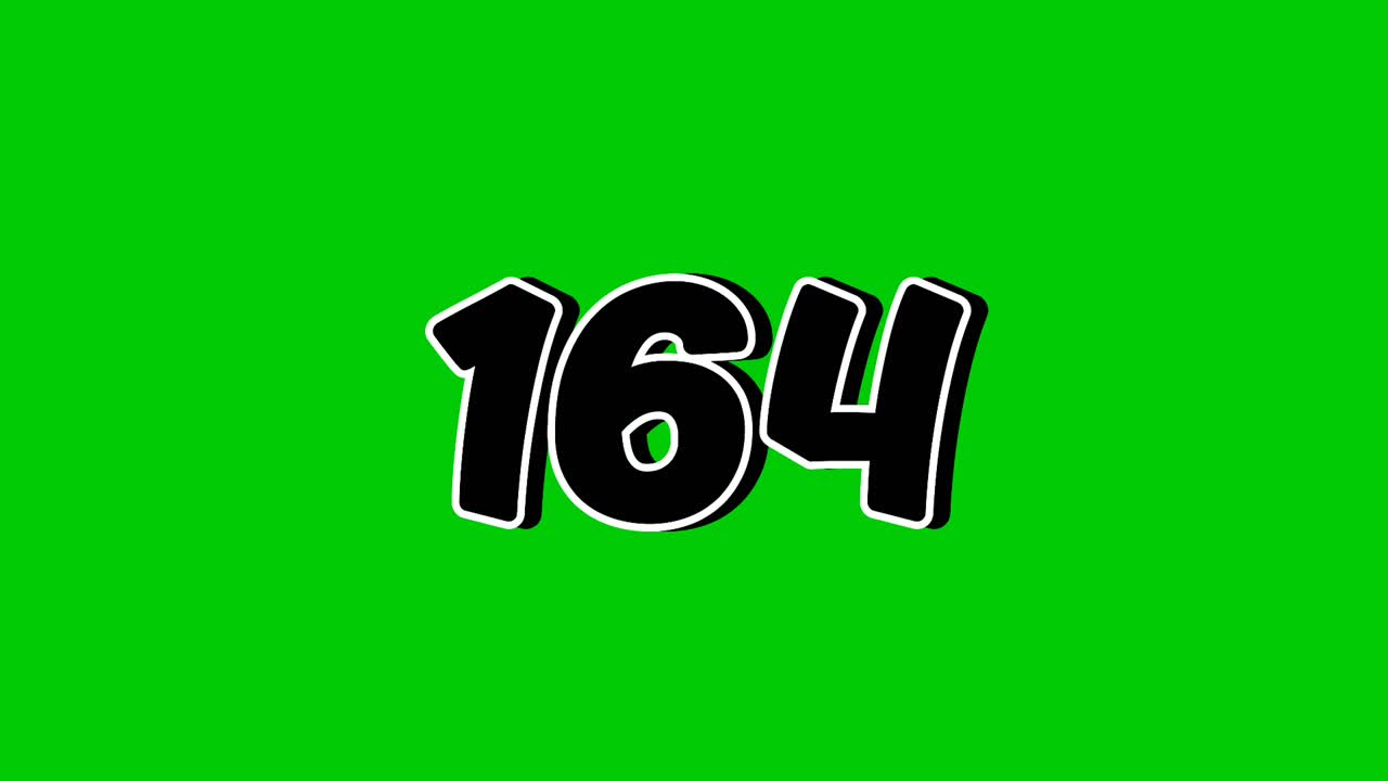 Number 164 symbol sign animation motion graphics cartoon on green screen background. Black color number reveal on smoke,for video number for video elements