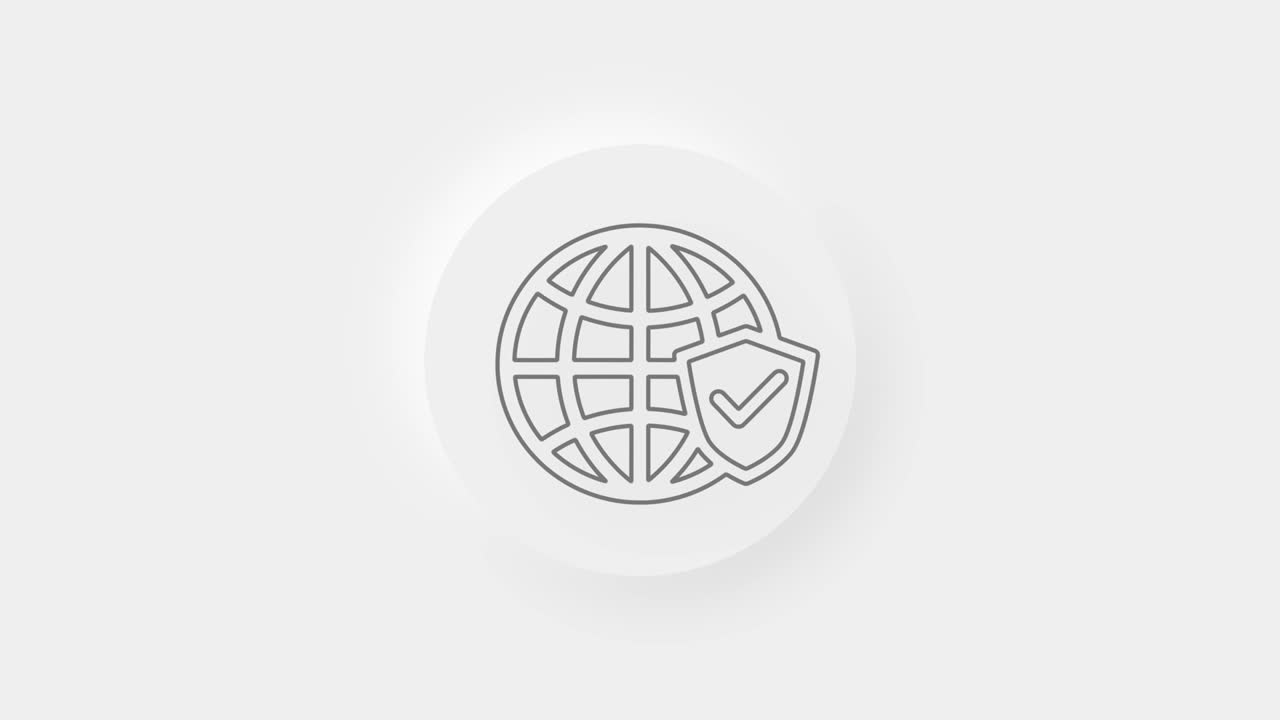 Earth globe icon isolated on white background. Shield with checkmark. 4K