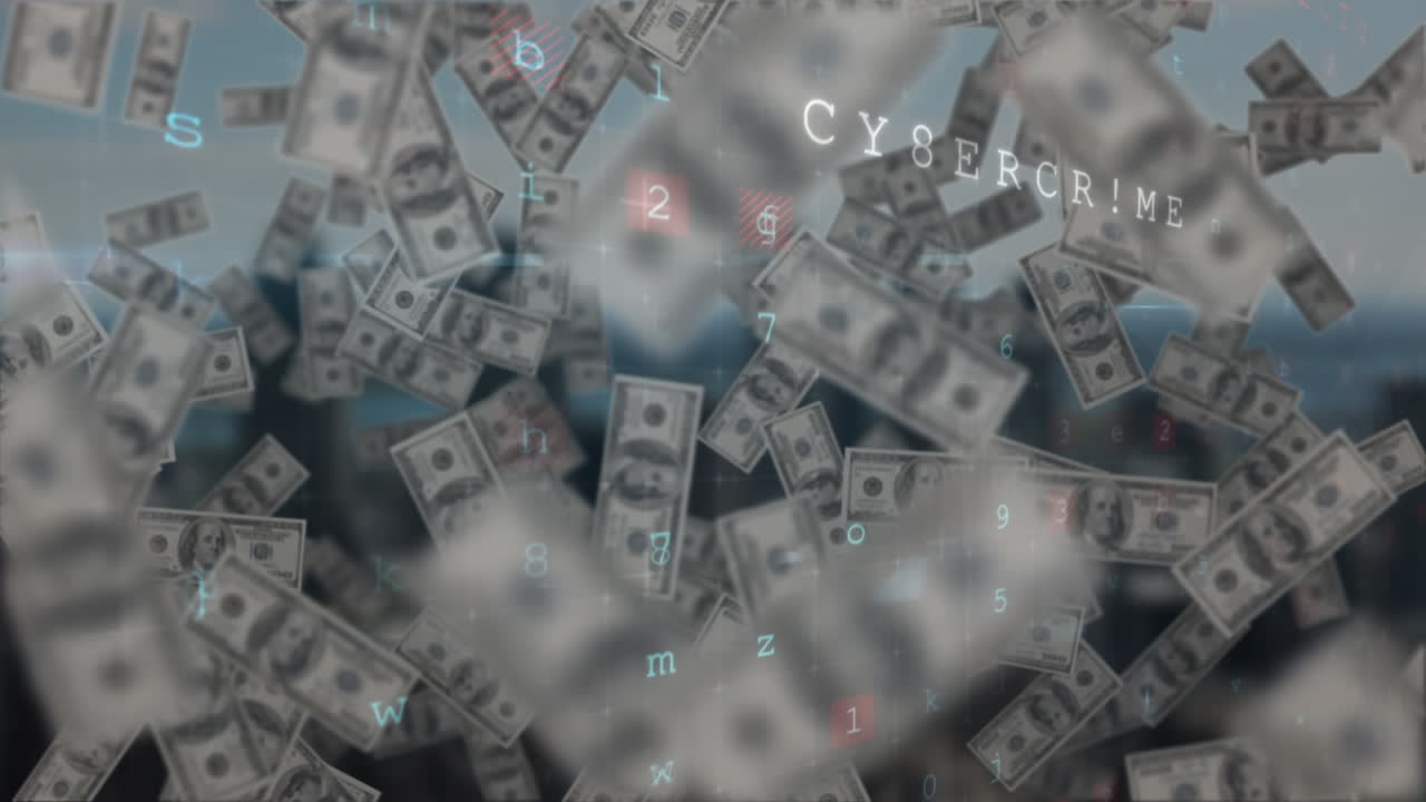 은행권 위에 움직이는 데이터 처리의 애니메이션