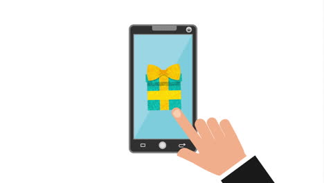 hand touching a gift icon on a mobile phone