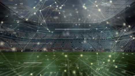 animation of network of connections and data processing over sports stadium